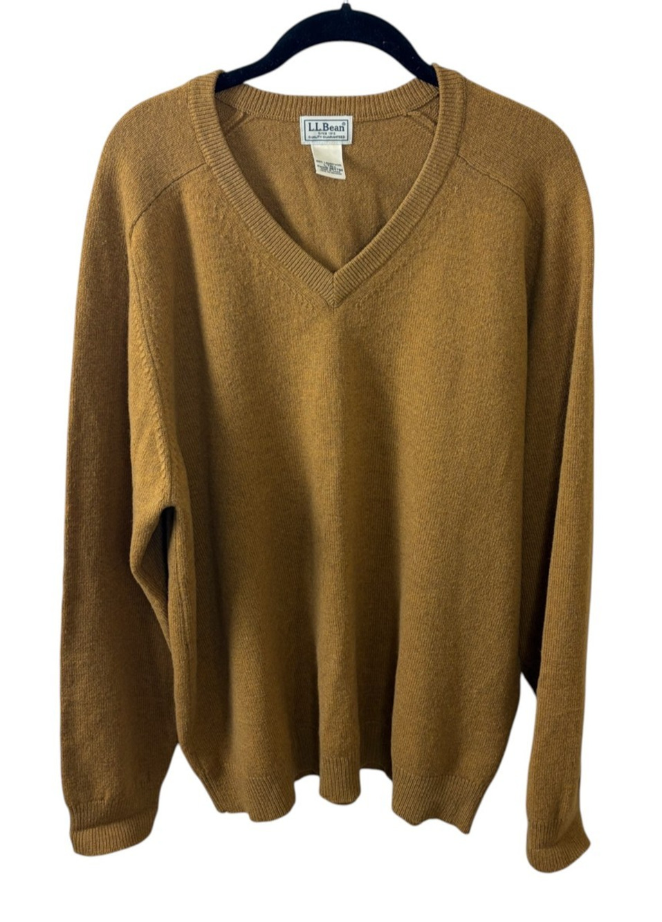 LL Bean Sweater V Neck 100% Lambs Wool Mustard Gold L Tall LT Classic Outdoors